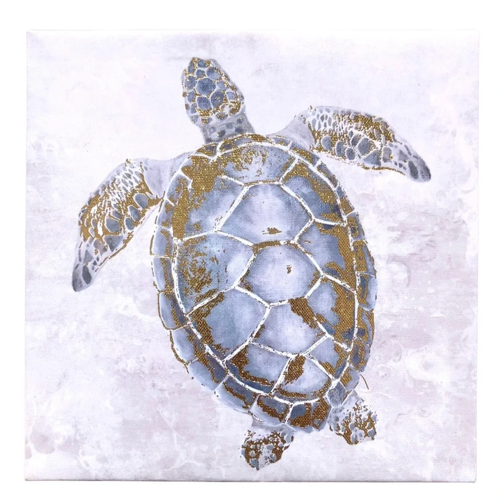 Blue and Gold Sea Turtle Wall Art Canvas Print